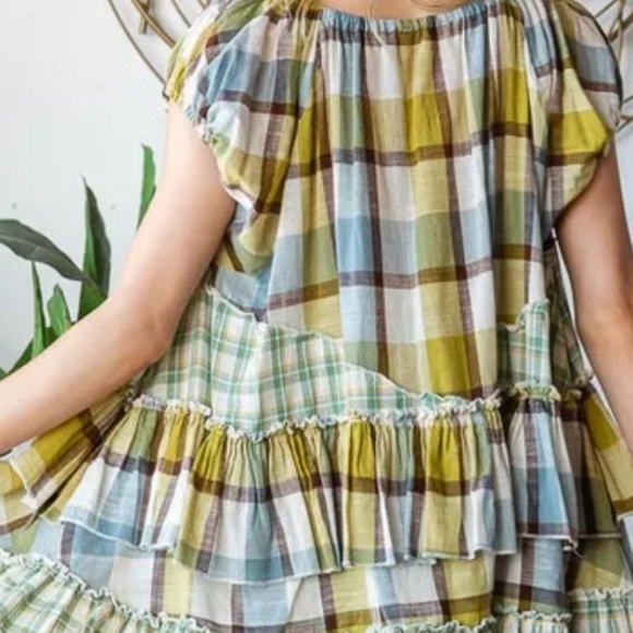 Oli & Hali Plaid Ruffle Short Sleeve Babydoll Top NEW Fall Vibes - Picture 3 of 9